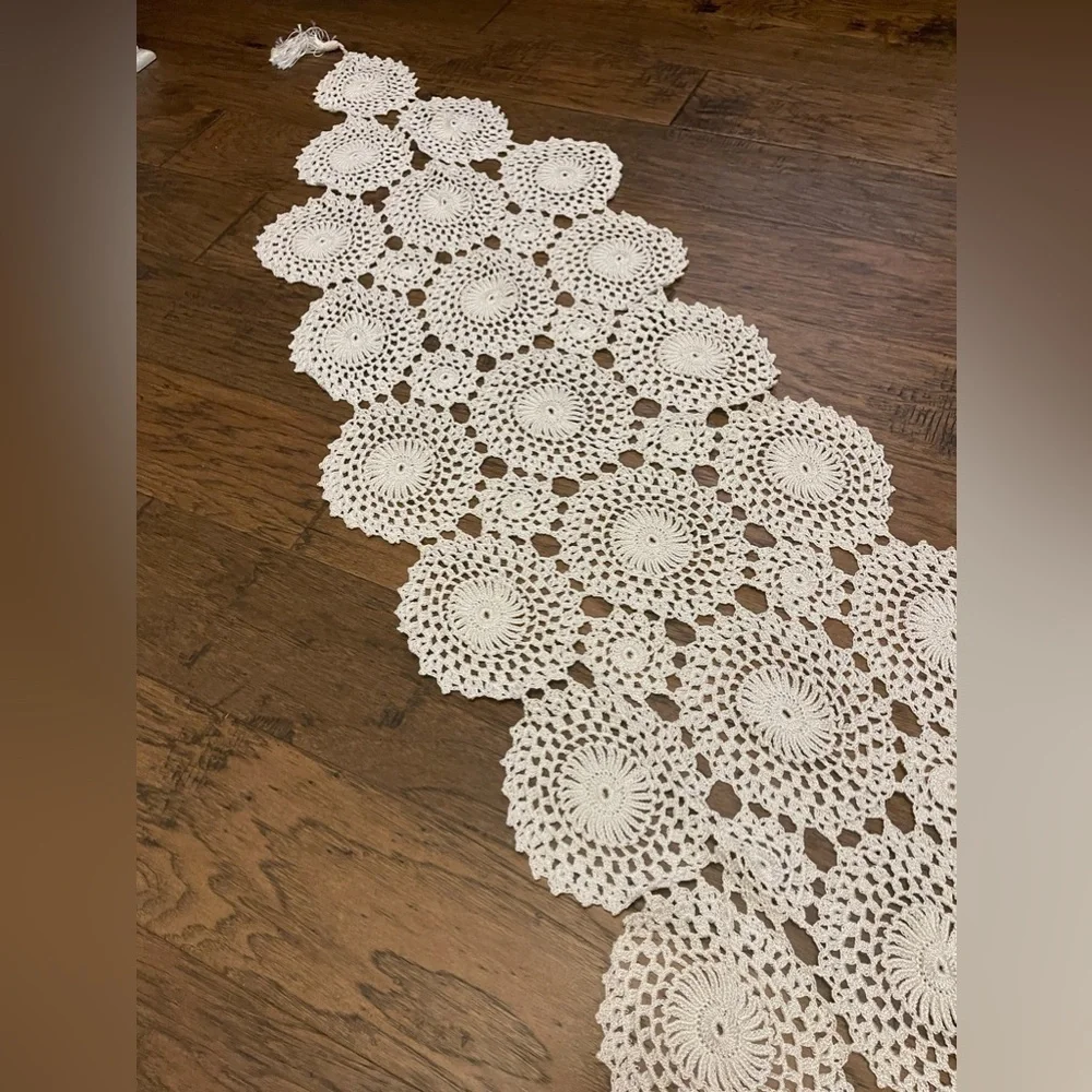 Crocheted White Table Runner 22” x 92”
